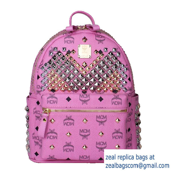 High Quality Replica MCM Small Stark Front Studs Backpack MC4237S Rosy - Click Image to Close